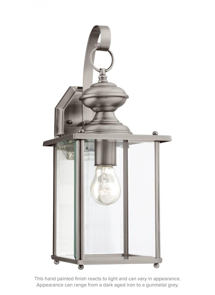 Jamestowne transitional 1-light large outdoor exterior wall lantern in  antique brushed nickel silver AH6N Luminati